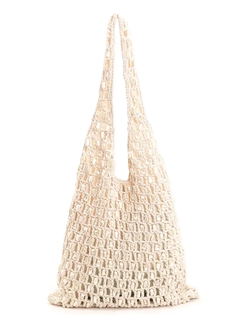 Zara Mother Of Pearl Beaded Shoulder Tote Bag Ivory